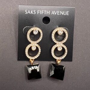 Saks Fifth Avenue Crystal and Black Drop Earrings